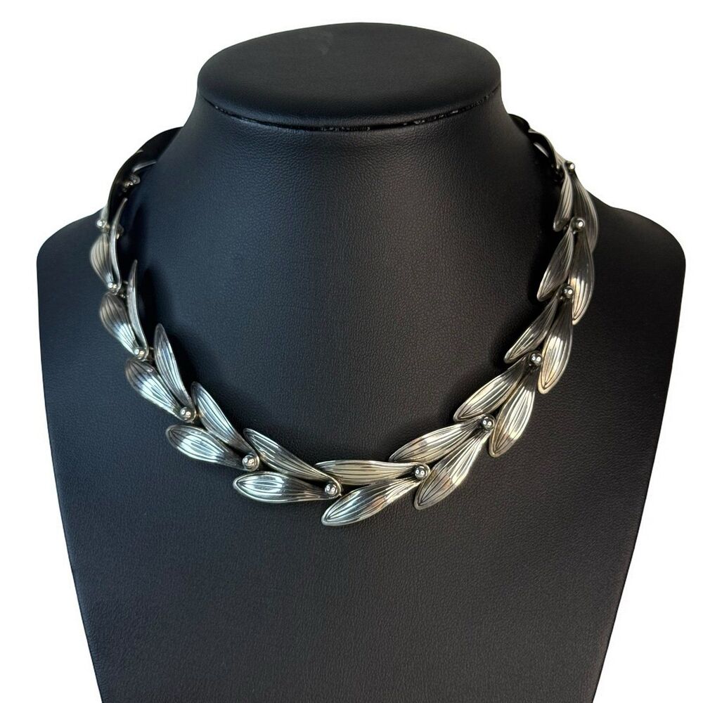 Vintage 1950's Anton Michelson Denmark Sterling Mistletoe 15” Inch Necklace